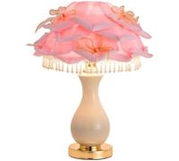 ZR98US Ceramic Goose Feather Bedside Lamp with Elegant Linen Shade - Versatile for Any Space (Pink)