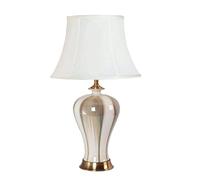 ZR98US Ceramic Light,Retro Small Bedroom Office Bedside Desk Lamp Fabric Lampshade White Table Lamps For Living Room Size Push button)