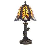 ZR98US Compact Bronze Resin Table Lamp with Mixed-Color Stained Glass
