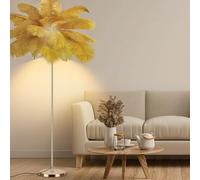 ZR98US Fluffy Ostrich Feather Floor Lamp with Gold Body in for Living Room, Bedroom and Office (Light Purple)