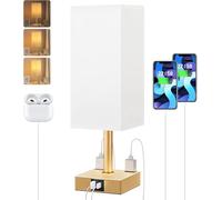ZR98US Gold White Touch with Charging Port and Two AC Outlets, Bedroom Desk Lamp Suitable for Living Room, Dormitory, Office,