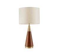 ZR98US Handcrafted Metal Wood Table Lamp with Linen Shade - Elegant Bedroom Decor, Gold/Brown for Living Room and Office