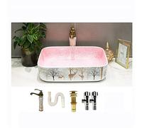ZR98US Handmade Ceramic Rectangular Toilet Basin with Faucet and Drain (Rectangle 50 * 40 * 13CM)