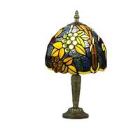ZR98US Inch Stained Glass Table 3 Color Temperature Bedside Lamp Home Office Bedroom Decoration Suitable for Living Room, Dormitory, Office,(Yellow-Leaf Grapes)