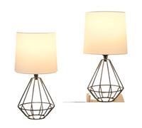 ZR98US Metal Table Lamp 2-Piece Set with White Fabric Lampshade, Bedroom, Home, Office Suitable for Living Room, Dormitory, Office,(White/Black)