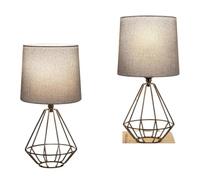ZR98US Metal Table Lamp 2-Piece Set with White Fabric Lampshade, Bedroom, Home, Office Suitable for Living Room, Dormitory, Office,(Grey/Black)