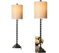 ZR98US Table Lamp Set of 2 with Metal Base Textured Linen Shade - Rustic and Practical for Living Room, Dining Room, Office (Black)