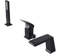 ZR98US Waterfall Bathtub Faucet 1.5m Black Brass Fixture Single Handle 3 Holes Tap for Modern Bathtubs rious Shower Experience Easy Installat