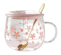 ZRAGEK Sakura Cup, Creative Sakura Mug, Cute Heat-resistant Glass Coffee Cup, 3 Piece Set (Pink, 1200ml)