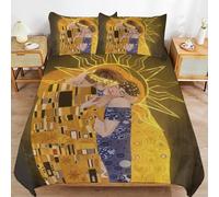 ZRCLXLVU Gustav klimts the kiss Hotel Style Lightweight Smooth Texture Secure Closure Duvet Cover Sets Comfort Package