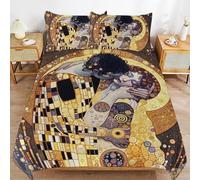 ZRCLXLVU Gustav klimts the kiss Machine Friendly Soft Fit Long Lasting Stitch Detail Duvet Cover Sets for Nights