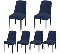 ZRCYXDW Soft Dining Chair Covers, Velvet Chair Slipcover 6 Pack detachable Curved Back Chair Cover for Ceremony Wedding Party Decor-Navy Blue-Set of 6