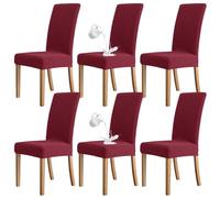 ZRCYXDW Waterproof Dining Chair Covers, Stretch Dining Chair Slipcovers Checkered Soft Washable Dining Room Chair Covers With Elastic Bottom For Hotel Banquet-wine red-Set of 6
