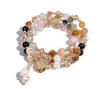 Zrdtrixa Double-Circle Natural Pearl Crystal Bracelet Women's Niche Luxury Appeal Anxiety-Relieving Healing Jewellery Enhances Fortune and Strength Gift for Boys and Girls