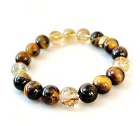 Zrdtrixa Unisex Natural Citrine Tiger's Eye Crystal Bead Bracelet Anxiety-soothing healing accessory, a gift to enhance fortune and strength.