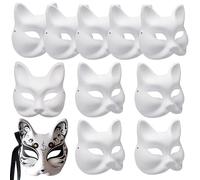 zrfgbxim 10 Pieces Decorative Fox Masks, Therian Pure White Paper DIY Blank Hand-Painted Anime Masquerade Half Face Fox Mask (Fox)