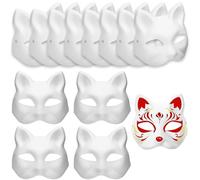 zrfgbxim 12 Pcs Cat Masks to Decorate, Therian Pure White Paper DIY Blank Fox Hand-Paintable Anime Half Face Masks for Masquerade Carnival Cosplay Halloween