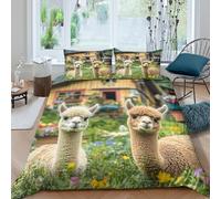 ZRHSADO 3D Print Comfy Microfiber Alpaca animals Bedding Quilt Cover Easy Care Bedding Set with Pillow Shams Cute farm scene style Bed Quilt Cover All Season for Kids Teens Boys Girls King（220x240cm）