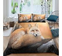 ZRHSADO 3D Print Comfy Microfibre Red fox resting Bedding Quilt Cover Breathable Bedding Set w/Pillowcase Wild animal portrait Comforter Cover Set All Season for Home Decor Single（140x200cm）