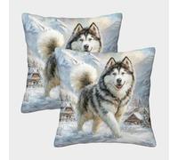ZRHSADO Alaskan Malamute 3D Printed Pillow Cover Set of 2 Decor Square Polyester for Sofa Living Room Bedroom Gifts 45x45cm