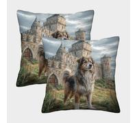 ZRHSADO Cute Dog 3D Printed Pillow Cover Set of 2 Decorative Patterned Single-sided Polyester for Sofa Living Room Bedroom Gifts 45x45cm