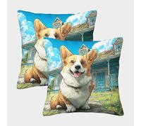 ZRHSADO Cute Dog 3D Printed Pillow Cover Set of 2 Furniture Decorative Single-sided Polyester for Sofa Living Room Bedroom Gifts 50x50cm