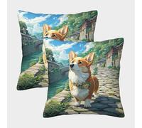 ZRHSADO Cute Dog Cushion Cases Set of 2 Decor Single-sided Polyester for Home Couch Sofa Decorative Gifts 45x45cm