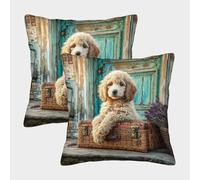ZRHSADO Cute Dog Cushion Cases Set of 2 Decor Single-sided Polyester for Home Office Sofa Couch Car Garden Gifts 45x45cm