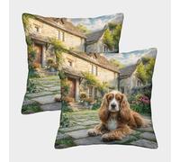 ZRHSADO Cute Dog Cushion Cases Set of 2 Decor Single-sided Polyester for Sofa Living Room Bedroom Gifts 40x40cm