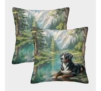 ZRHSADO Cute Dog Cushion Cases Set of 2 Furniture Decorative Single-sided Polyester for Home Couch Sofa Decorative Gifts 40x40cm