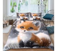 ZRHSADO Soft 3D Print Microfiber Cute fox winter Duvet Cover Set All Season Bedding Set with Pillow Shams Cartoon animal illust Bedding Quilt Cover Easy Care, Washable for All Super king（260x220cm）