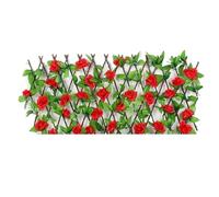 ZRHWSPD Artificial Leaf Screening Artificial Rose Flower Expanding Trellis Garden Wall Leaf Wood Telescopic Fence Decorative Leaves Flowers Blocking Mesh Grille(Red)