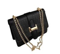 ZRHWSPD Leather Cross Body Bags For Women Stone Pattern Women Single Shoulder Crossbody Bags Leather Chains Handbags Messenger Bag Small Square Bag(Black)