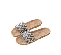 ZRHWSPD Linen Corss Beach Slippers Family Soled Grass Woven Rattan Indoor Women's Non Slip Feet(GReY,44-45)