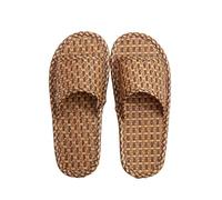 ZRHWSPD Linen Corss Beach Slippers Rattan Home Linen Slippers For Women Summer Woven Cooling Floor Indoor Slides Unisex Bedroom Shoes Zapatillas Mujer(Color2,44-45)