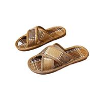 ZRHWSPD Linen Corss Beach Slippers Woven Rattan Sandals Flats Couple Breathable Cross(Color2,44-45)
