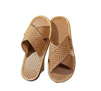 ZRHWSPD Linen Corss Beach Slippers Woven Rattan Sandals Flats Couple Breathable Cross(Color3,36-37)