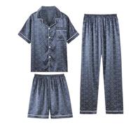ZRHWSPD Men's satin pajamas Mens Pajama Set Silk Satin Short Sleeve Sleepwear Button Down Pjs Classic Loungewear Nightwear Home Clothes(KZY681,3XL Fits 90-105kg)