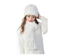 ZRHWSPD Tassel Bag 2Pcs Knitted Cap Scarf Sets Winter Warm Beanies Hat Fashion Versatile Classic Scarves Kit(White)