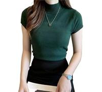 ZRHWSPD Women's Jumpers Women Spring Summer Knitted Pullover Casual Solid Color Short Sleeve(Dark green)