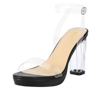 ZriEy 4-Inch Platform Clear High Heels for Women Block Chunky Heeled Sandals Open Toe Ankle Strap Heels Wedding Party Evening Prom Dress Pump Sandal Shoes, Black Clear, 6 UK