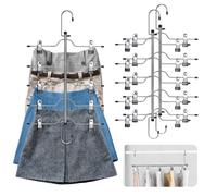 ZriEy Trouser Hangers with Clips, 3pcs*5-Tier hangers for clothes Space Saving coat hangers, Skirt Hangers with 10 Adjustable Non Slip Clips, for Slacks, Jeans, Towels, Shorts,Skirt, Silver