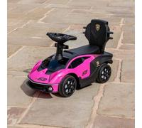 ZRIZAURA Lamborghini 2-in-1 Push Along Ride On Car Pink - Licensed Ride On with Handle Steering Storage Seat Indoor Outdoor Ride Toy