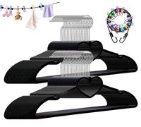 ZRKFSR Plastic Hangers 50 Pack, Heart-Shaped Clothes Hanger Ultra Thin Space Saving - Black Slim Hangers with 360 Degree Swivel Hook & Travel Clothesline - Adult Coat Hangers for Dress, Shirts, Coats