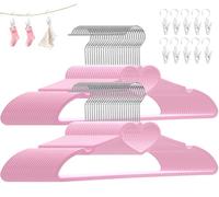 ZRKFSR Plastic Hangers 80 Pack, Pink Clothes Hanger with 10 Clips- Ultra Thin Space Saving with 360 Degree Swivel Hook -Strong Adult for Dress,Shirt,Coats
