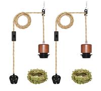ZRLXFM 2PCS 5.1m Plug-in Hanging Light with E27 Lamp Holder, Hemp Rope Pendant Lights with Switch, DIY Ceiling Suspended Fixture Kit for Farmhouse Lighting Decors, with 5m Green Decorative Cord