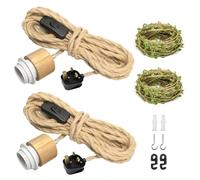 ZRLXFM 2PCS E27 Lamp Holders with Switch and Plug,5.1m Hemp Rope Plug in Pendant Light Fitting, DIY Retro Hanging Light Kit for Farmhouse Lighting Decor, with 5m Green Decorative Rope