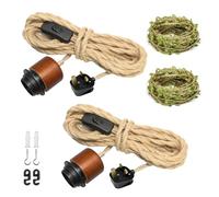 ZRLXFM 2PCS Hemp Rope Pendant Lights with Switch, 5.1m Plug-in Hanging Light with E27 Lamp Holder, DIY Ceiling Suspended Fixture Kit for Farmhouse Lighting Decors, with 5m Green Decorative Cord