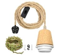 ZRLXFM 5.1m Hemp Rope Pendant Light Fixtures, E27 Lamp Holder with Plug and Switch, Plug in Ceiling Hanging Lighting Fitting, Vintage DIY Lamp Kit with 5m Green Decorative Cord for Farmhouse Decor