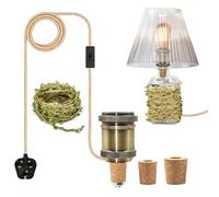 ZRLXFM E27 Ceramic Bottle Lamp Holder, Bronze Table Lamp Base with Switch and 240cm Vintage Hemp Cord, Bottle Lamp DIY Kit, Includes 5M Green Leaf Hemp Cord and 3 Size Bottle Stoppers